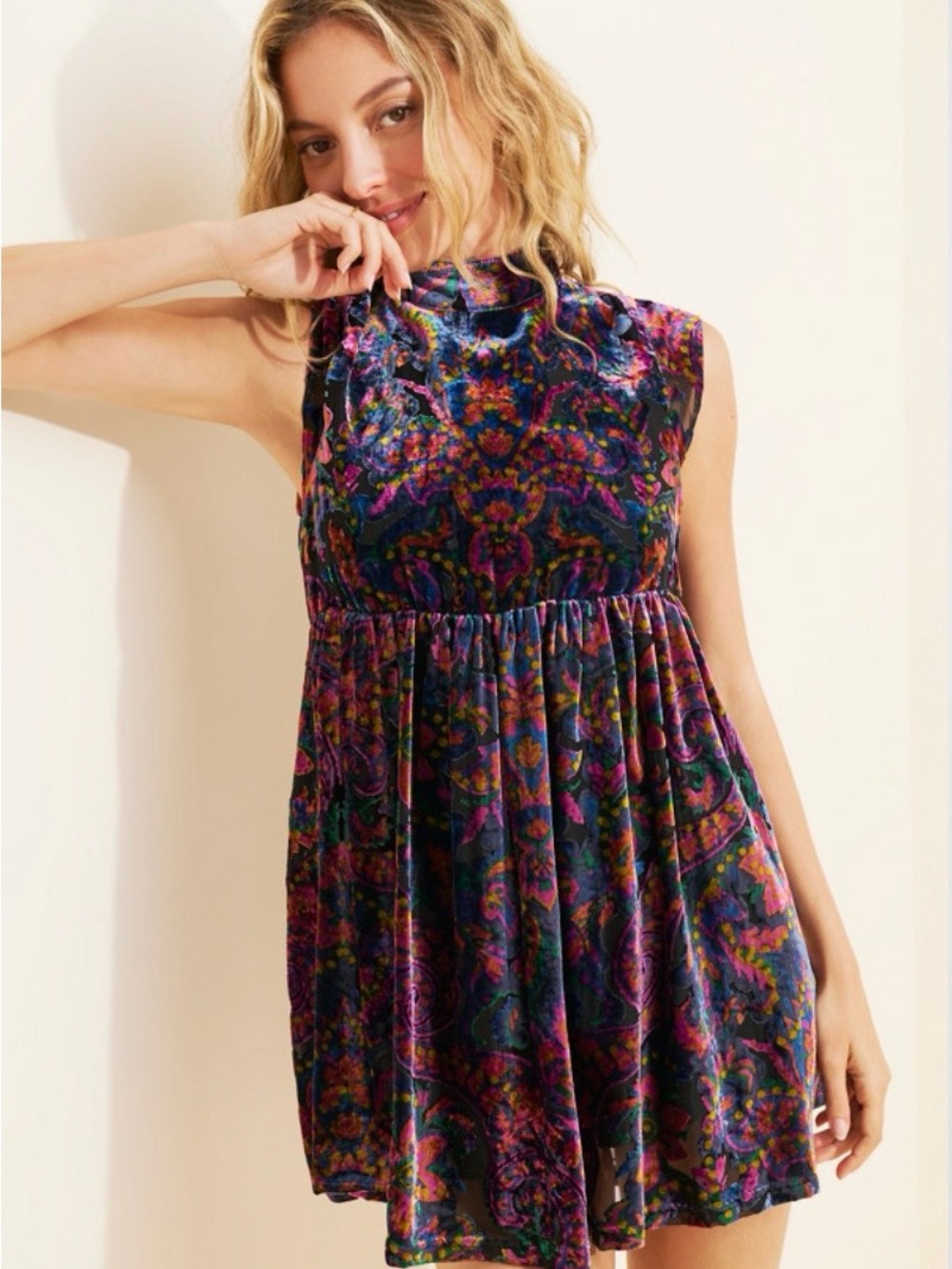 Free People All The Time mini dress is made from dark night velvet